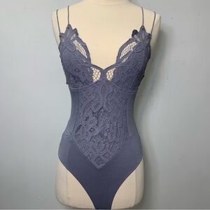 Free People One Adella Bodysuit Slate size S. P lace festival boho